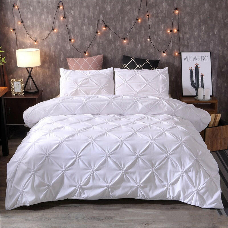 White Duvet Cover Set Pinch Pleat 2/3pcs Twin/Queen/King Size Bedclothes Bedding Sets Luxury Home Hote.