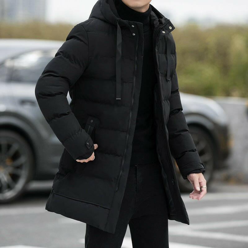 Loose Men's Medium-to-Long Thick Warm Casual Fashion Cotton Jacket – Hooded Cotton Jacket for Men.