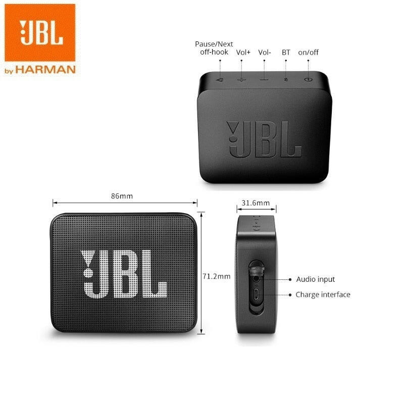 JBL Go 2 Mini Portable Wireless IPX7 Waterproof Bluetooth Speaker with Subwoofer Bass Effect.