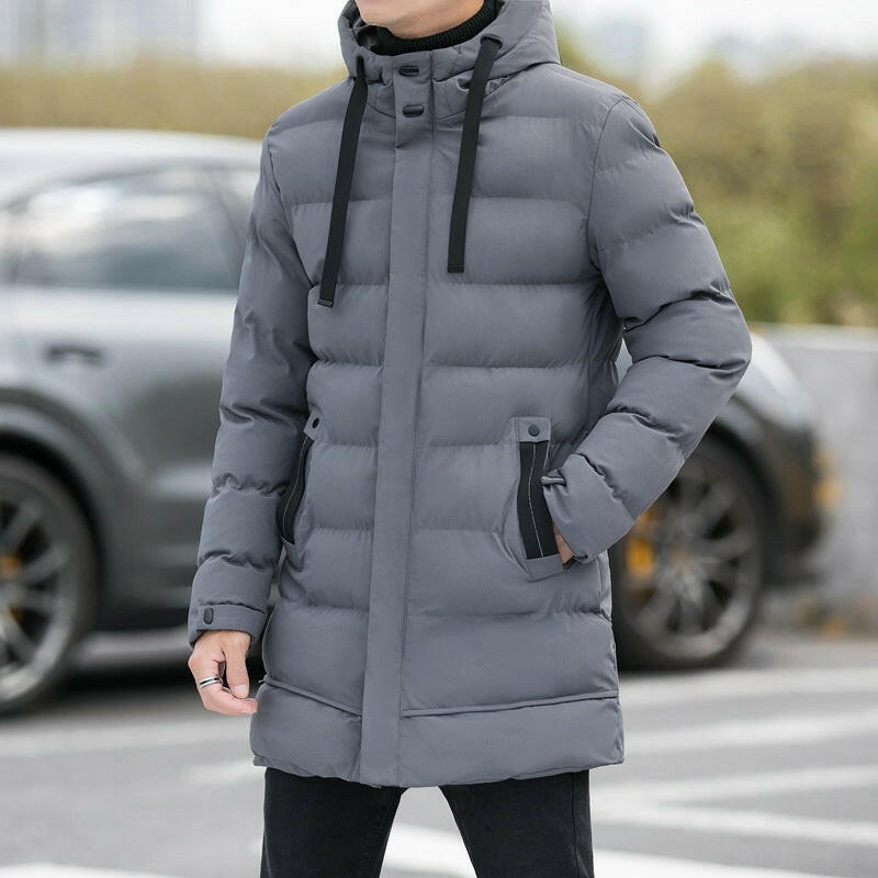 Loose Men's Medium-to-Long Thick Warm Casual Fashion Cotton Jacket – Hooded Cotton Jacket for Men.