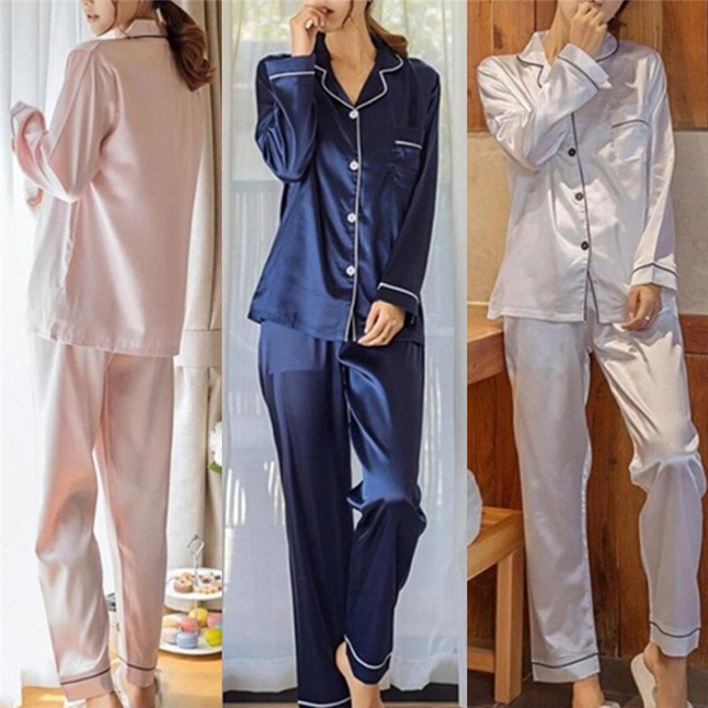 2-Piece Silk Satin Loungewear Pajama Set for Women.