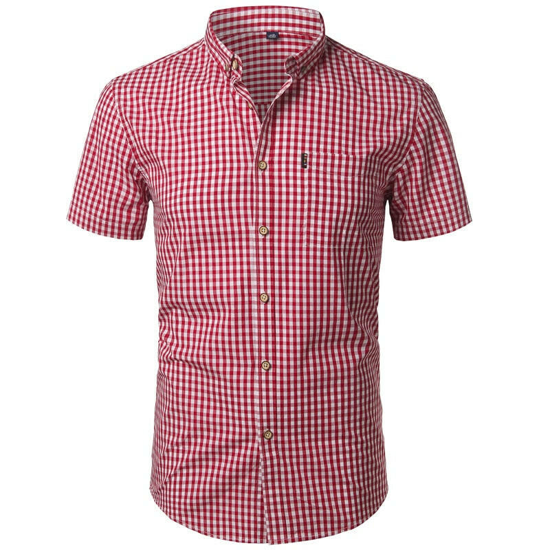 Small Plaid Shirt Men Summer Short Sleeve Cotton Mens Dress Shirts Casual Button Down Men's Shirt.