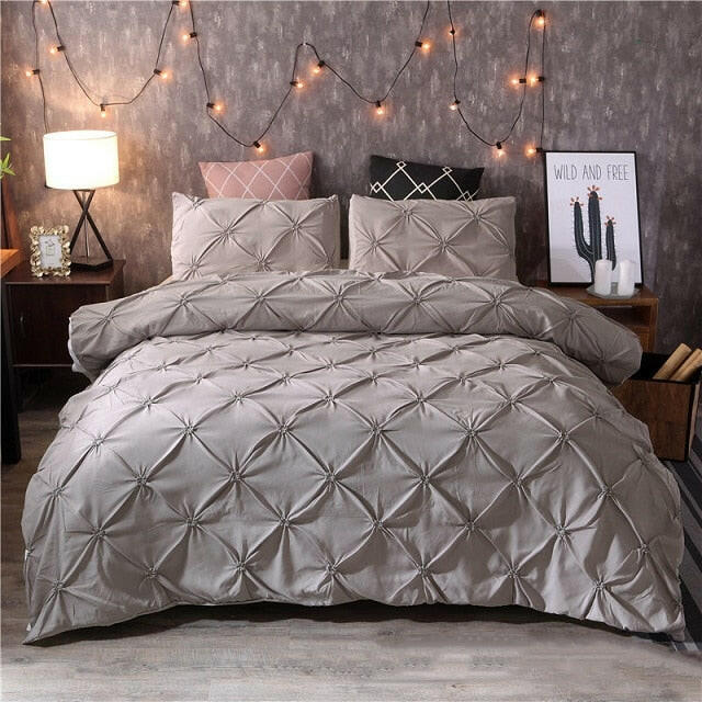 White Duvet Cover Set Pinch Pleat 2/3pcs Twin/Queen/King Size Bedclothes Bedding Sets Luxury Home Hote.