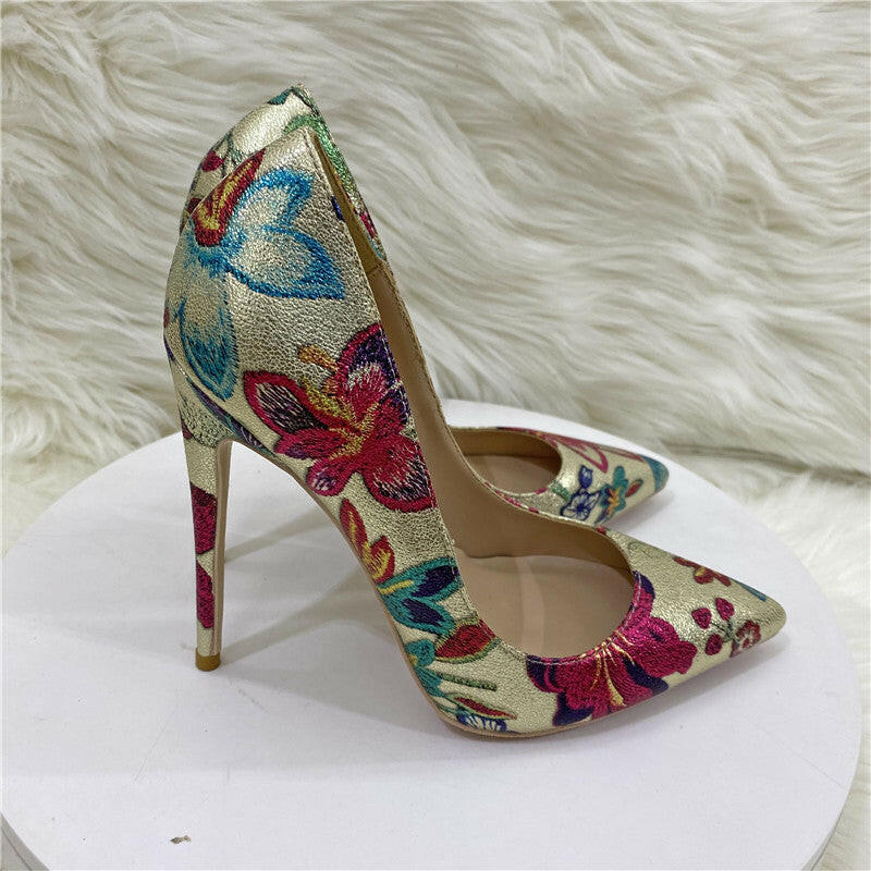 Gold Embroidered Graffiti High Heel Shoes.