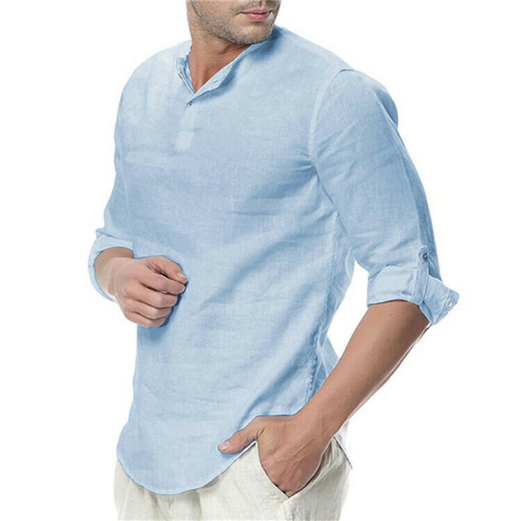 Men’s Summer Long Sleeve Cotton Linen Shirt – Breathable & Casual.