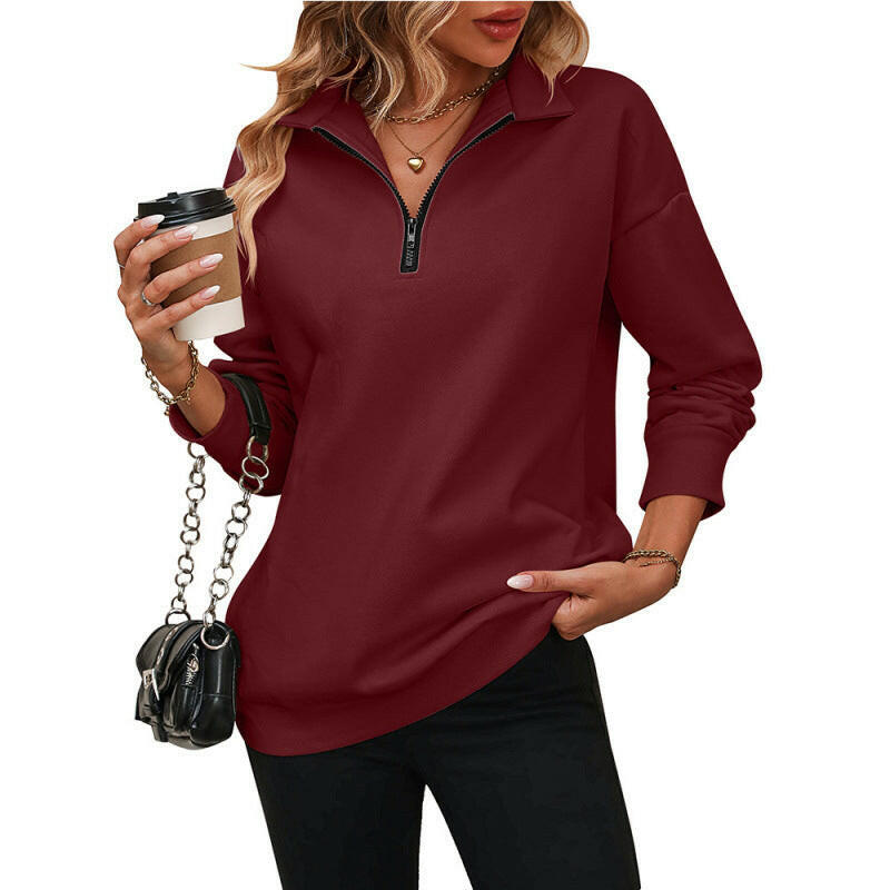 Autumn & Winter Half-Zip Long-Sleeved Sweatshirt – Loose Fit for Women.