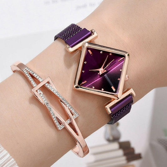 Women Square Watch Luxury Ladies Quartz Magnet Buckle Gradient Color Watches Relogio Feminino For Gift Clock.