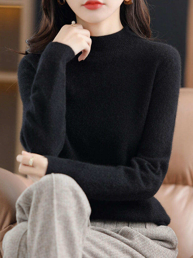 Seamless One-Piece Wool Sweater – Women's Long-Sleeve Knit Top.