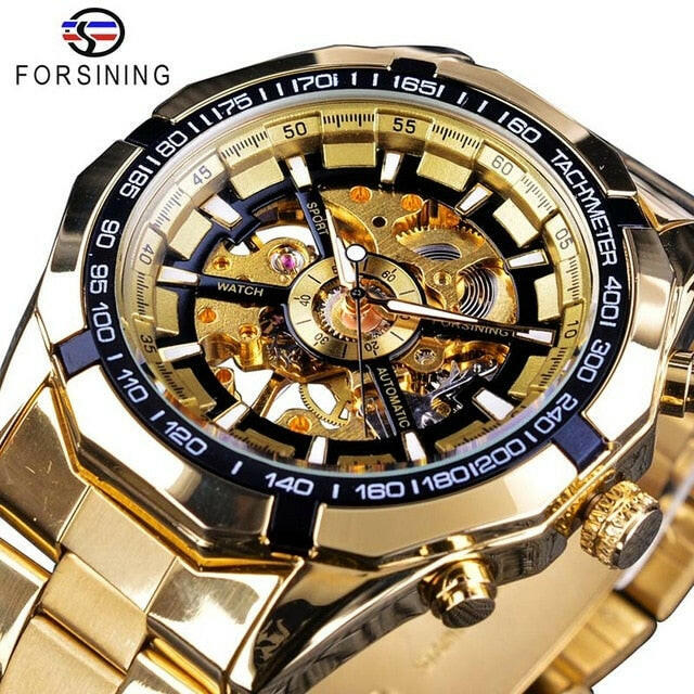 Silver Stainless Steel Waterproof Mens Skeleton Watches Top Brand Luxury Transparent Mechanical Male Wrist Watch.