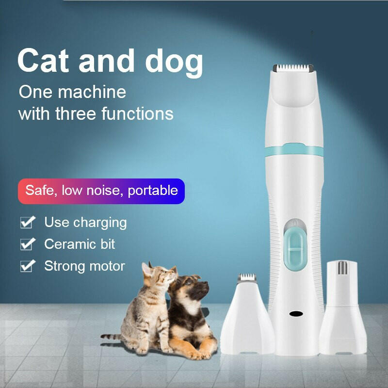 Multifunction 3 IN 1 Pet Grooming Machine Dog Cat Hair Trimmer Pets Clippers Nail Grinding & Foot Hair Trimmer USB Rechargeable.