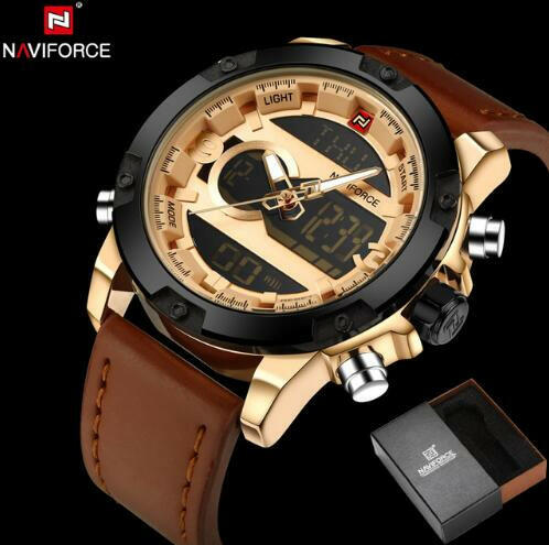 NAVIFORCE Leather Quartz Watch Men's Sport Wristwatch.