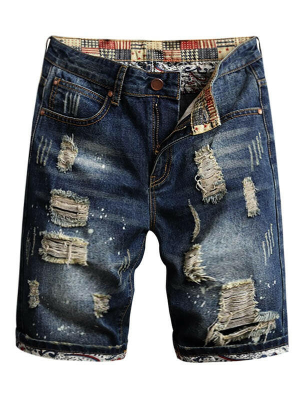 Destroyed Cuffed Faded Wash Denim Shorts..