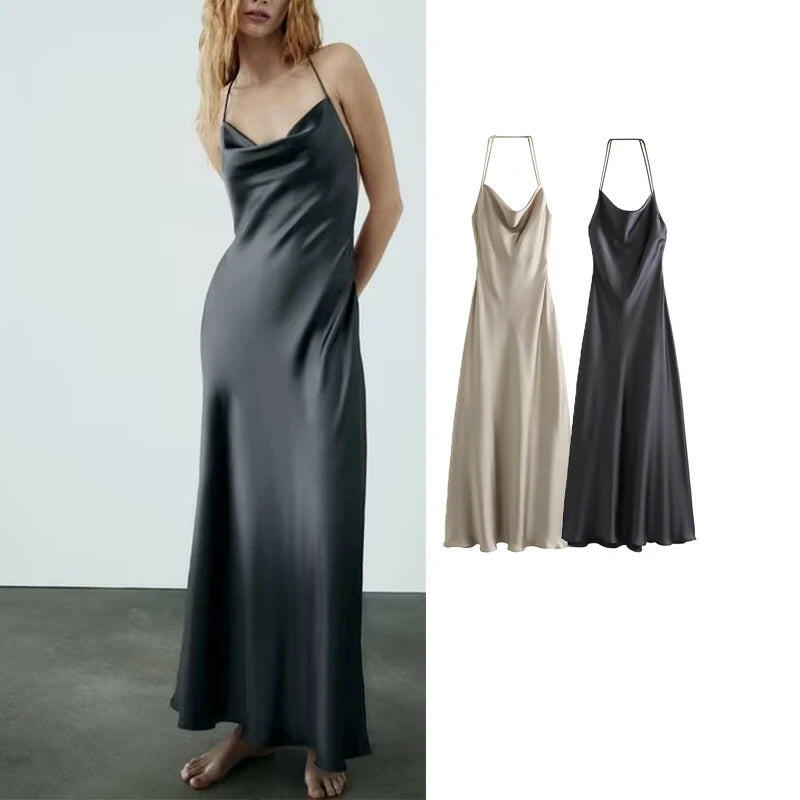 Slip Long Dresses for Women Sexy Backless Female Dress Party Maxi Dresses Woman Thin Straps Autumn Dress.