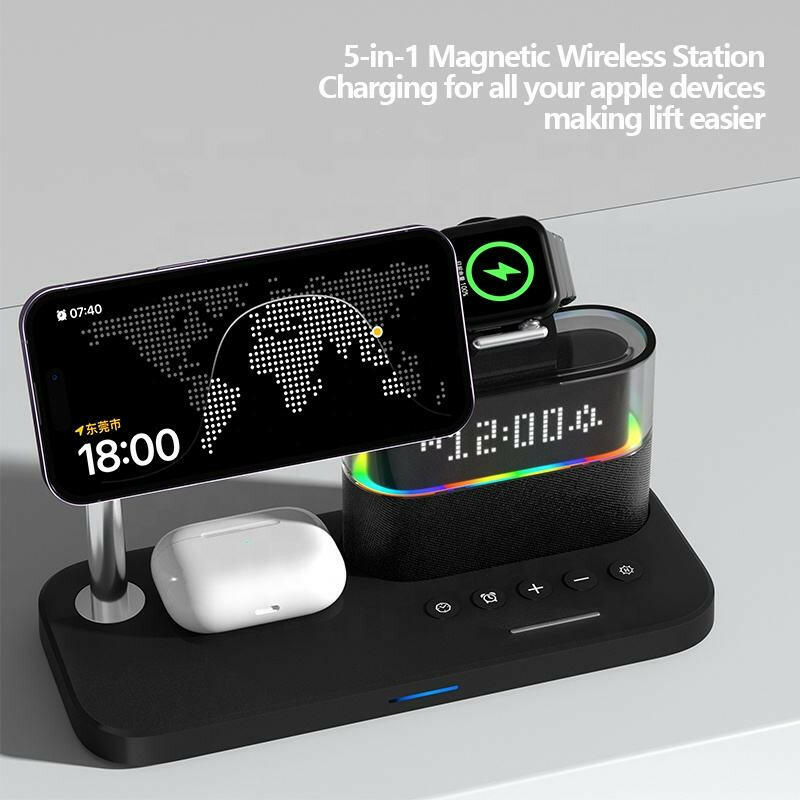 Magnetic 3-in-1 Wireless Charger with Clock – Fast Charging for Apple iPhone, Apple Watch & AirPods.