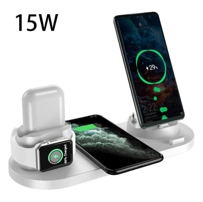 6-in-1 Wireless Charger – Multi-Device Charging Dock with USB Wiring.