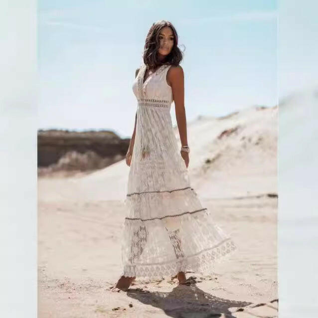 Bohemian Lace Patchwork Long Skirt Jumpsuit for Women.