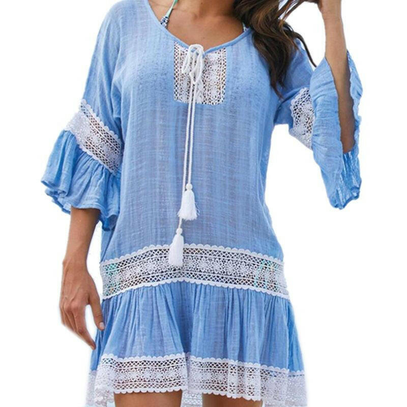 Bamboo Cotton Summer Pareo Beach Cover Up Sexy Swimwear Women Swimsuit Cover Up Kaftan Beach Dress Tunic White Beachwear Q382.