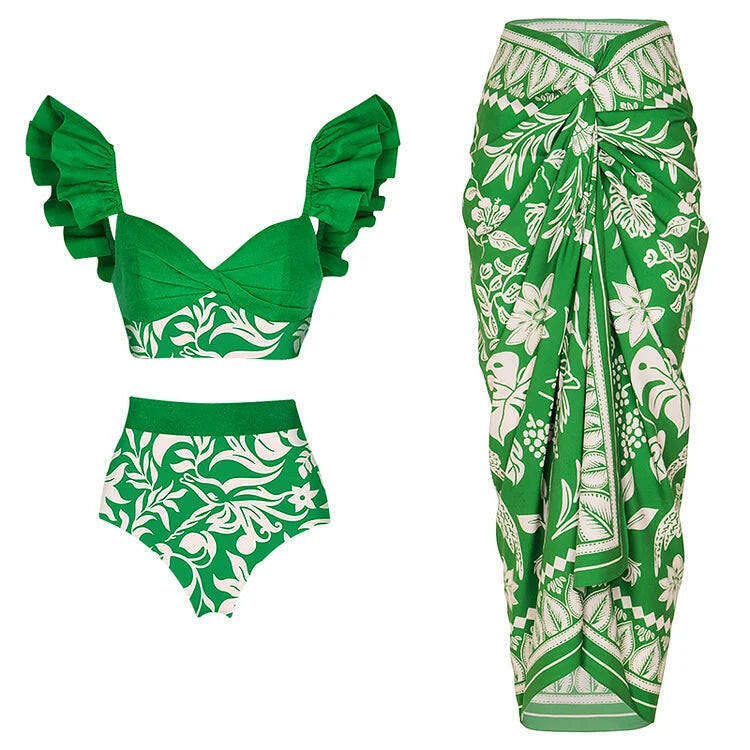 New Fashion Ruffle Green Bikini Swimsuit and Summer Swimwear Women Beachwear Bathing Suit.