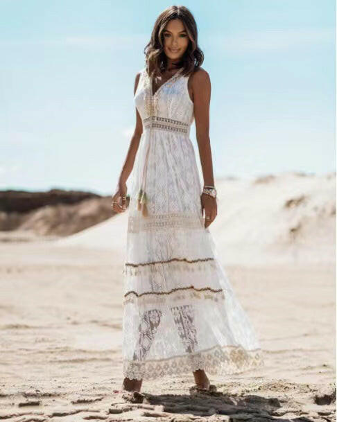 Bohemian Lace Patchwork Long Skirt Jumpsuit for Women.