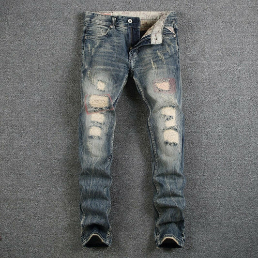 Mens Jeans Destroyed Ripped Jeans For Men Casual Pants Slim Fit Brand Streetwear Stretch Biker Jeans Trousers.