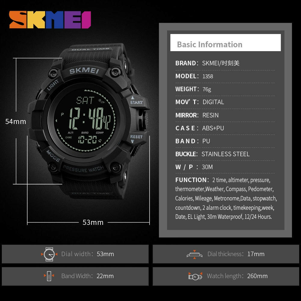 SKMEI 1358 Outdoor Sport Digital Watch with Altimeter and Compass.