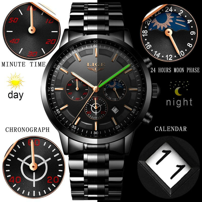 LIGE Sport Quartz Clock Mens Watches Top Brand Luxury Business Waterproof Watch.