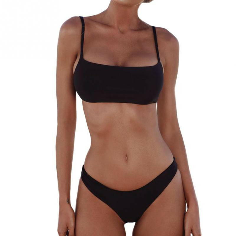 Summer Women Solid Bikini Set Push-up UnPadded Bra Swimsuit Swimwear Triangle Bather Suit Swimming Suit Biquini.