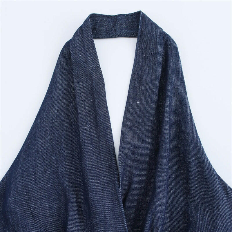 Hanging Neck Collar Long Denim Dress.