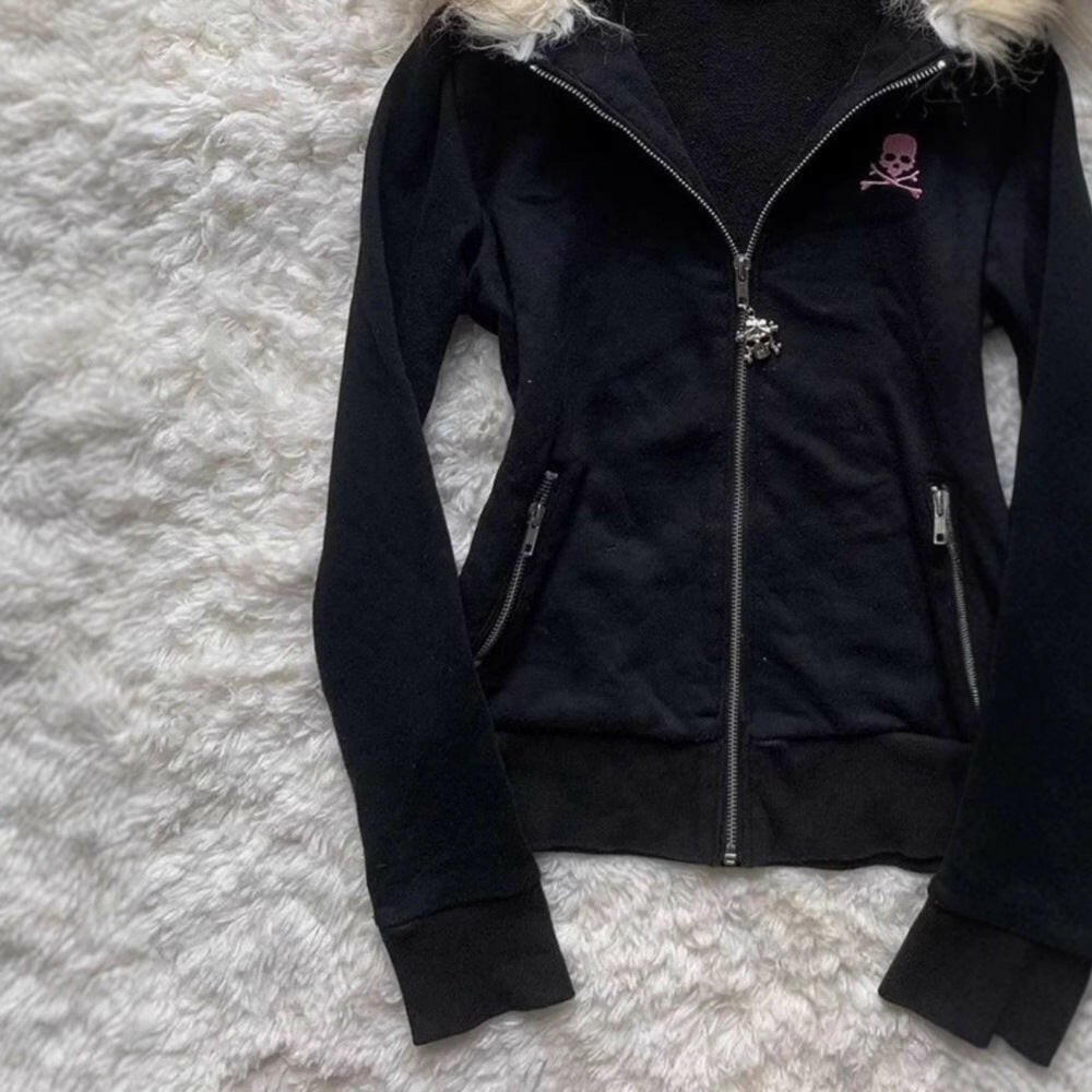 Women's Zipper Hooded Sweatshirt Jacket with Fur Collar – Elegant & Stylish Outerwear.