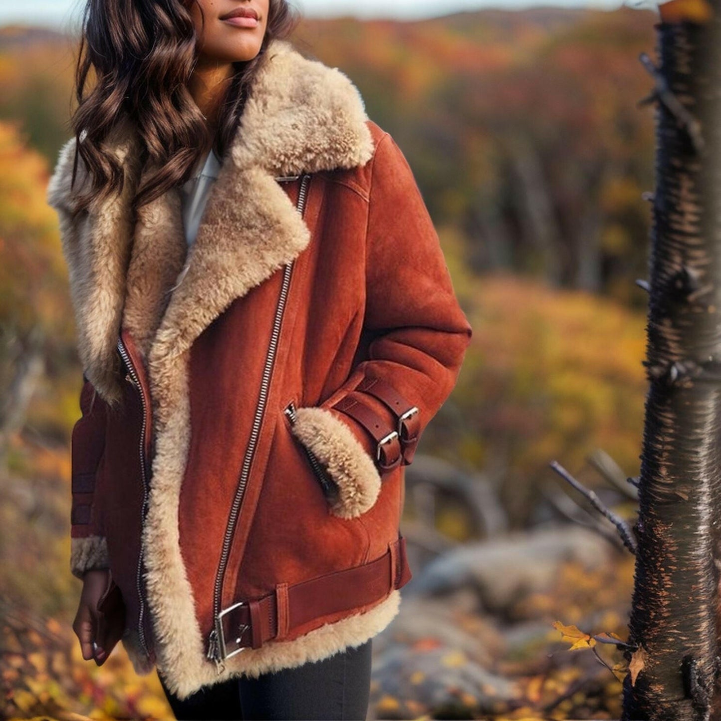 Women's Collar Fur & Cotton Coat – Autumn & Winter Suede Casual Coat.