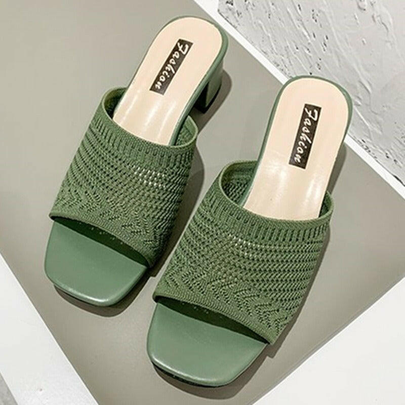 Mid Heel Sandals and Slippers for Women's Summer New Korean Edition Flying Weave Outerwear Fashion Women's Sandals and Slippers.