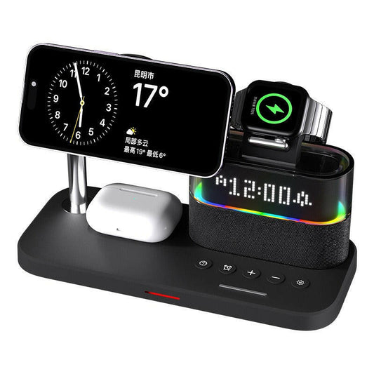 Magnetic 3-in-1 Wireless Charger with Clock – Fast Charging for Apple iPhone, Apple Watch & AirPods.