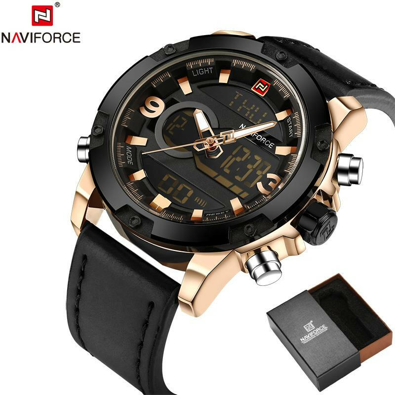 NAVIFORCE Leather Quartz Watch Men's Sport Wristwatch.