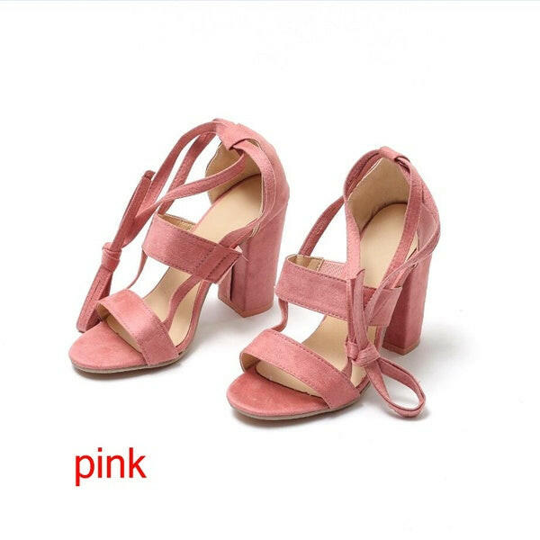 Cross Strap High Heel Thick Heel Plus Size women Shoes Sandals.