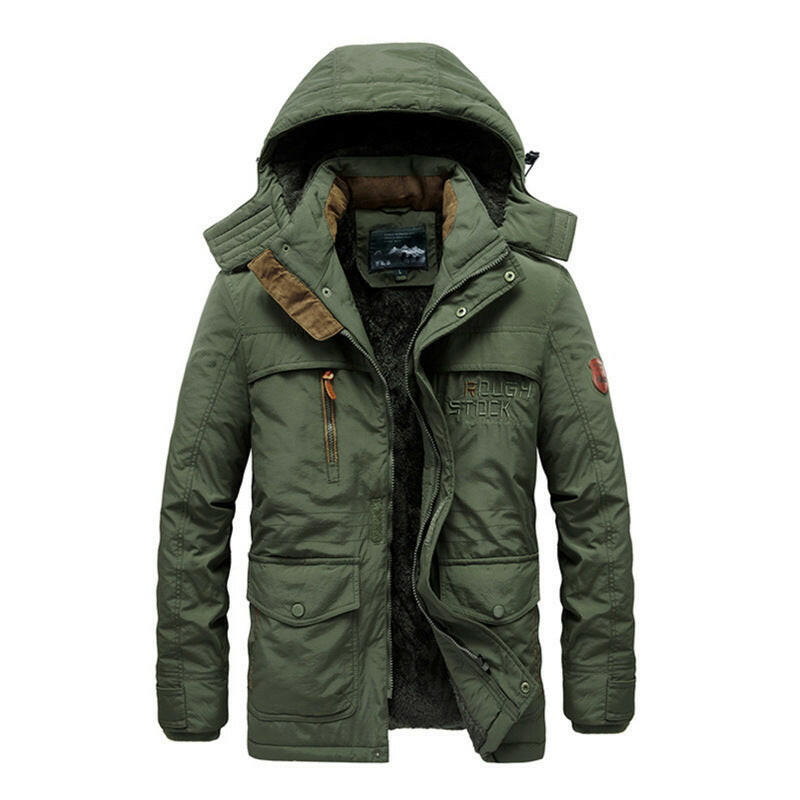 Men's Winter Thick Cotton Jacket – Fleece-Lined, Warm, Multi-Pocket, Medium to Long Length.