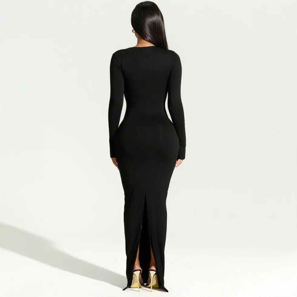 Sexy Black Evening Party Dress Women Elegant 2023 Fall Winter New Outfits Asymmetrical Long Sleeve Slit Maxi Dresses 809.