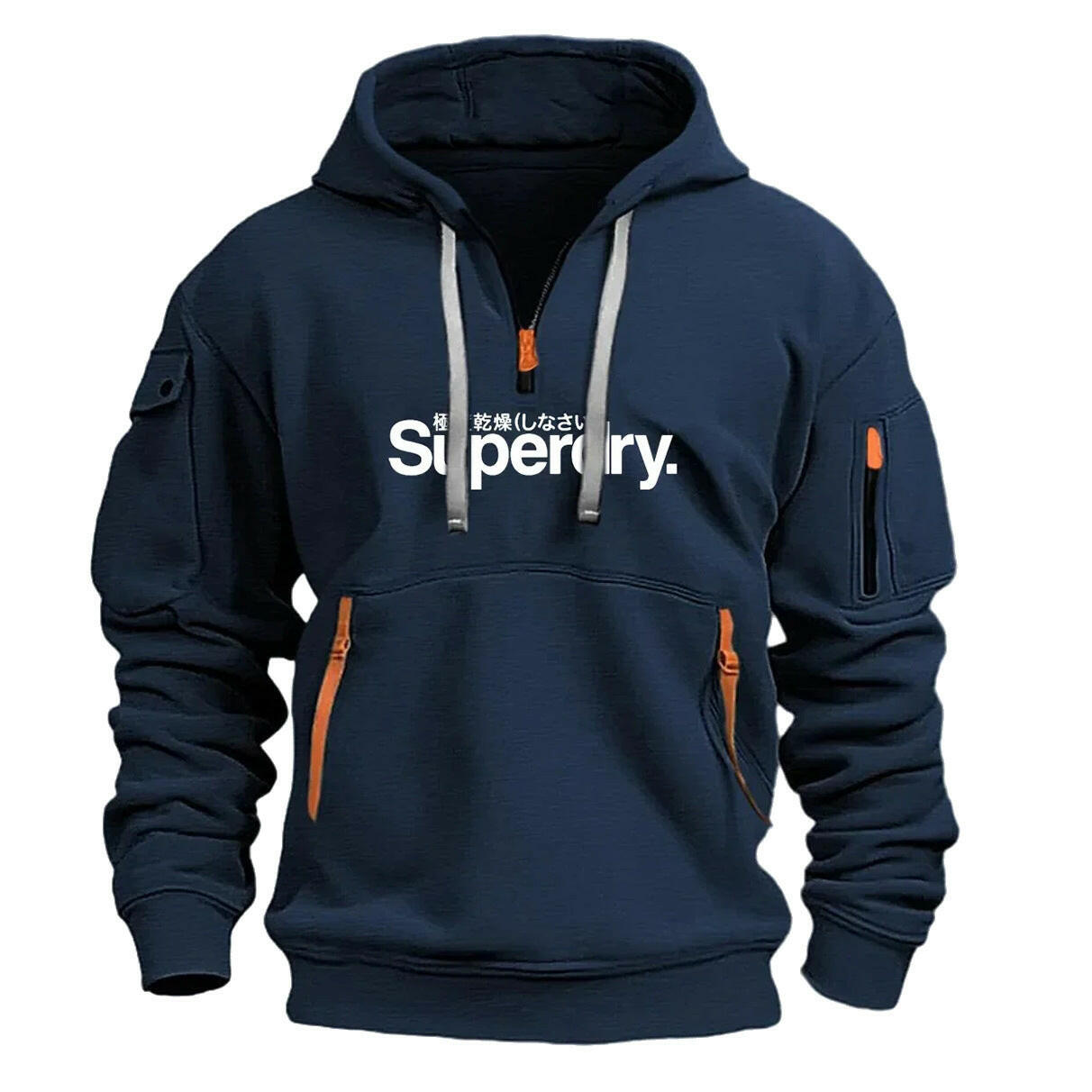 Men's Collar Zipper Hooded Pullover – Multi-Pocket Fashionable Sportswear.