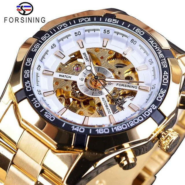 Silver Stainless Steel Waterproof Mens Skeleton Watches Top Brand Luxury Transparent Mechanical Male Wrist Watch.