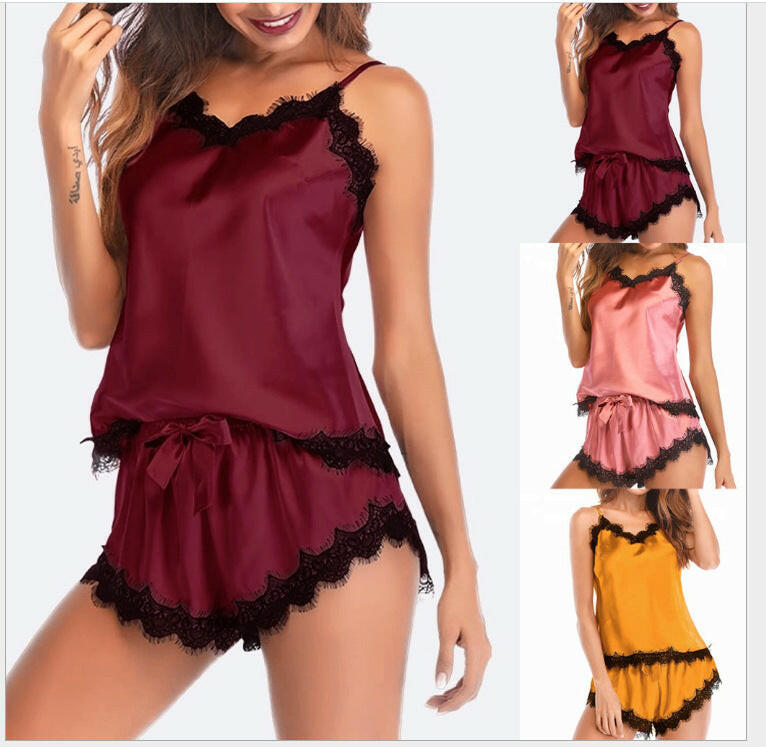 Women Sexy Sleepwear Kit Ladies Sleeveless Lingerie Lace V-Neck Nightgown Polyester Pijama.