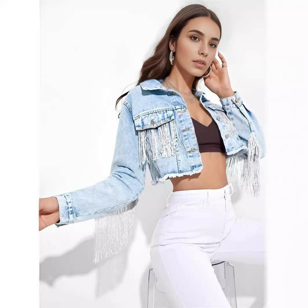 Women's Tassel Denim Short Jacket.