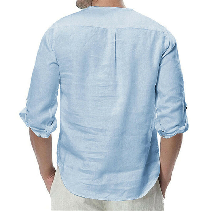 Men’s Summer Long Sleeve Cotton Linen Shirt – Breathable & Casual.