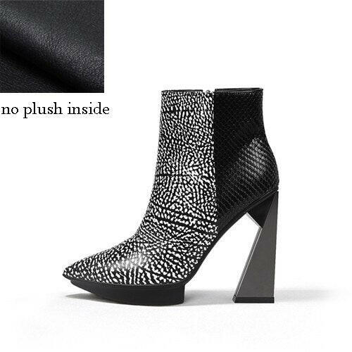 Women Boots Genuine Leather Pointed Toe 11cm High Heels Brand Designer Women Shoes.