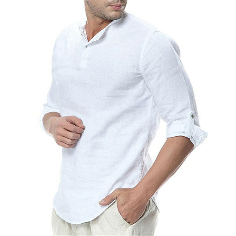 Men’s Summer Long Sleeve Cotton Linen Shirt – Breathable & Casual.