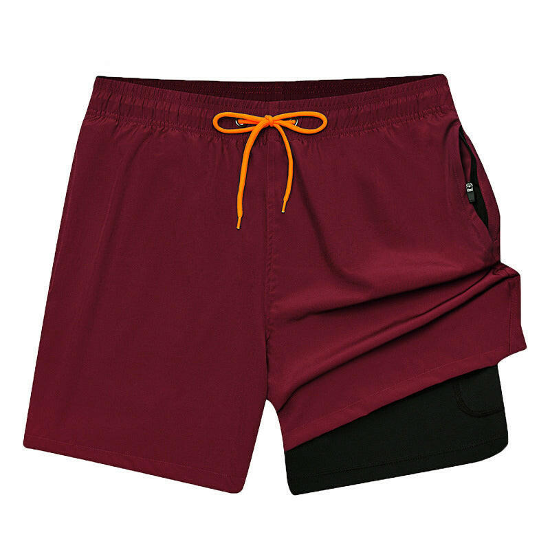 Men's 2-in-1 Beach Swimming Shorts with Zipper Pockets.