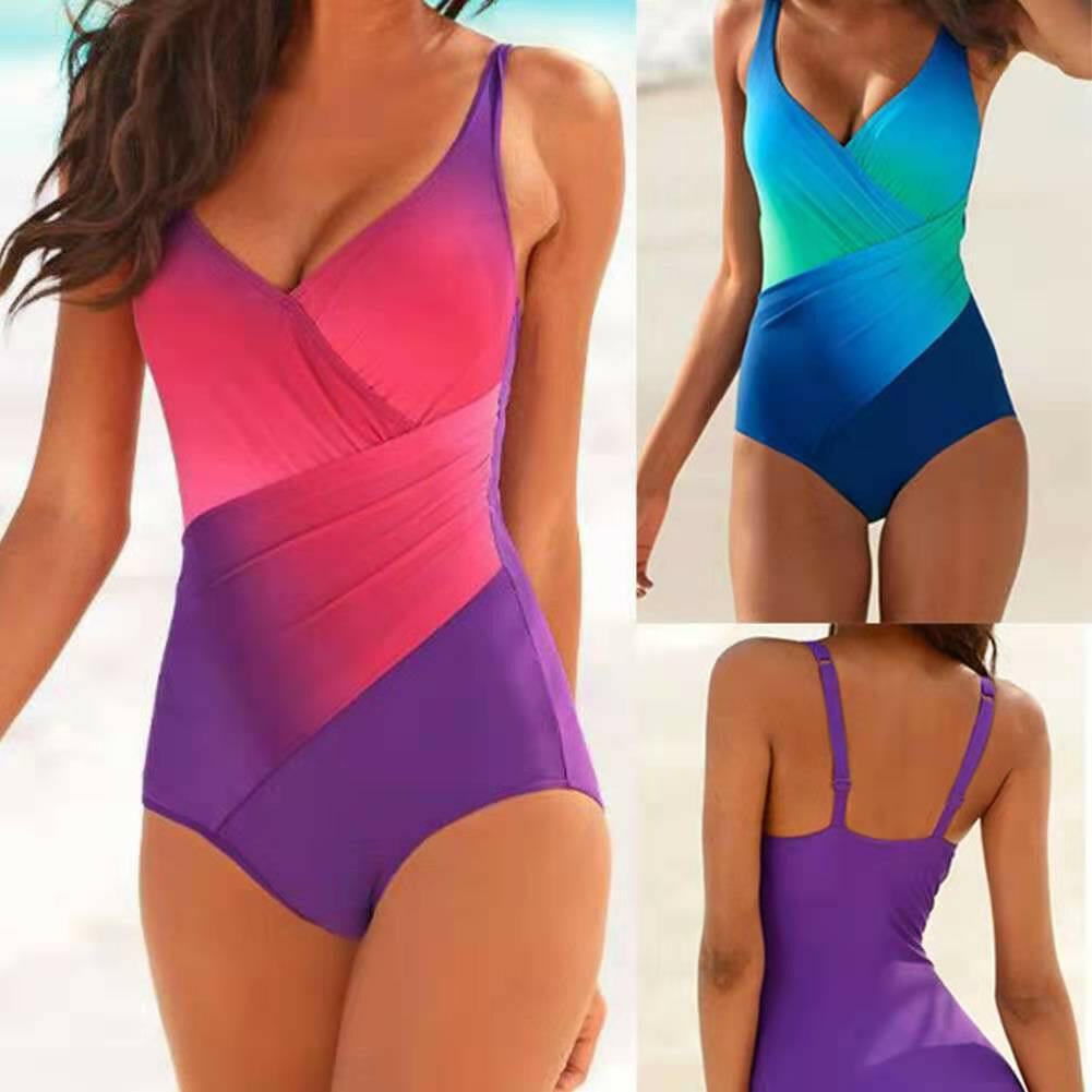 Rainbow Gradient One-Piece Swimsuit – European & American Bikini.