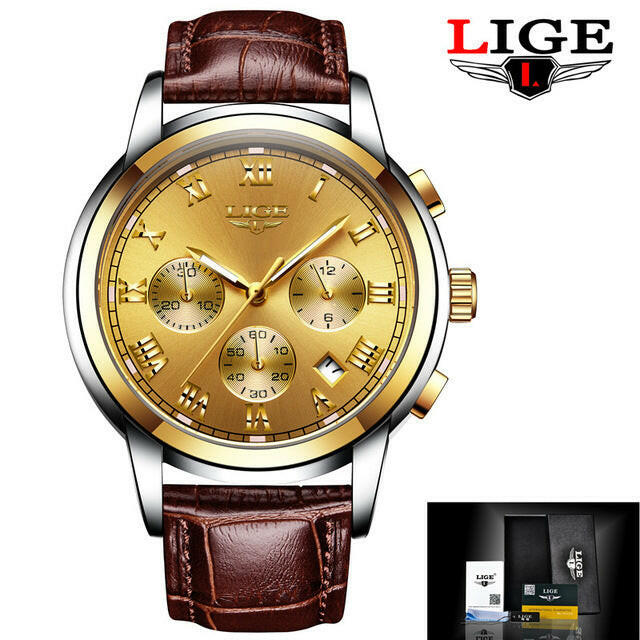 Lige Casual Fashion Trend Business Waterproof Belt Watch | Men's Multi-Function Luminous Watch.