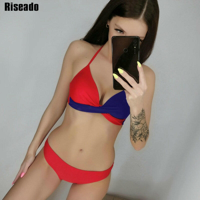 Riseado Sexy Push Up Bikinis Set Swimwear Women Swimsuits Bathing Suit Women Halter biquini Leaf Print Beach Wear Bikini.