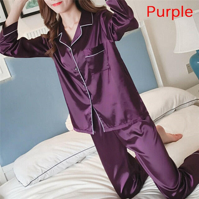 2-Piece Silk Satin Loungewear Pajama Set for Women.