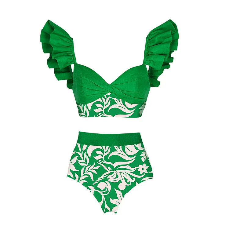 New Fashion Ruffle Green Bikini Swimsuit and Summer Swimwear Women Beachwear Bathing Suit.