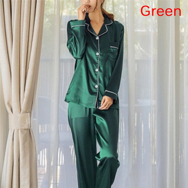 2-Piece Silk Satin Loungewear Pajama Set for Women.